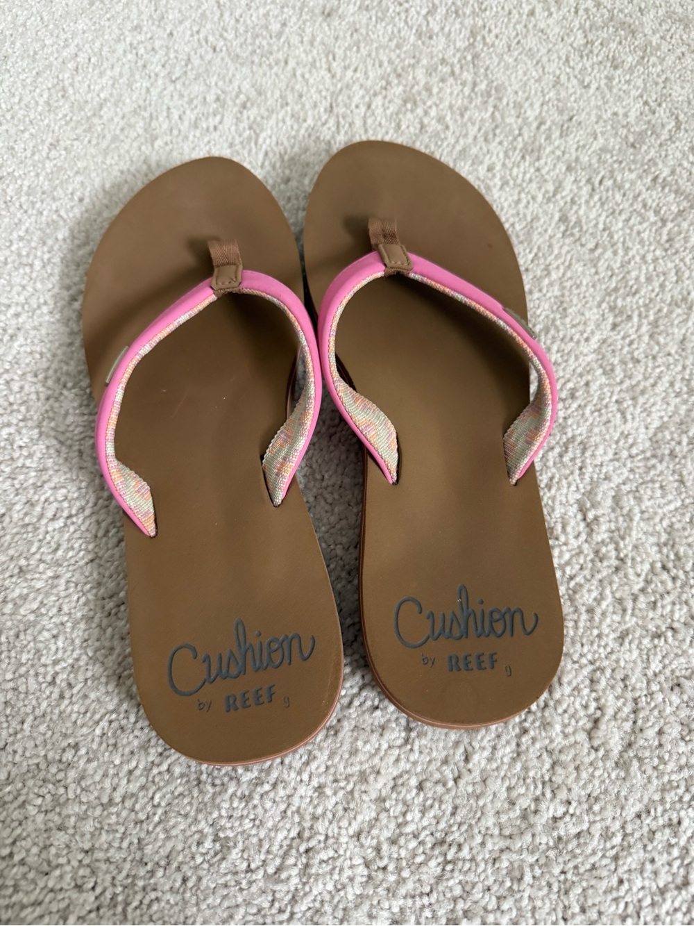 Reef Cushion Flip Flops in Brown with Pink Trim 9